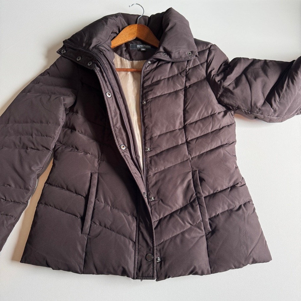 Kenneth Cole Reaction Funnel Neck Puffer Jacket Down Coat Brown Size Medium